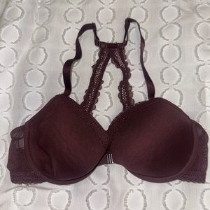 Plum halter bra with front clasp